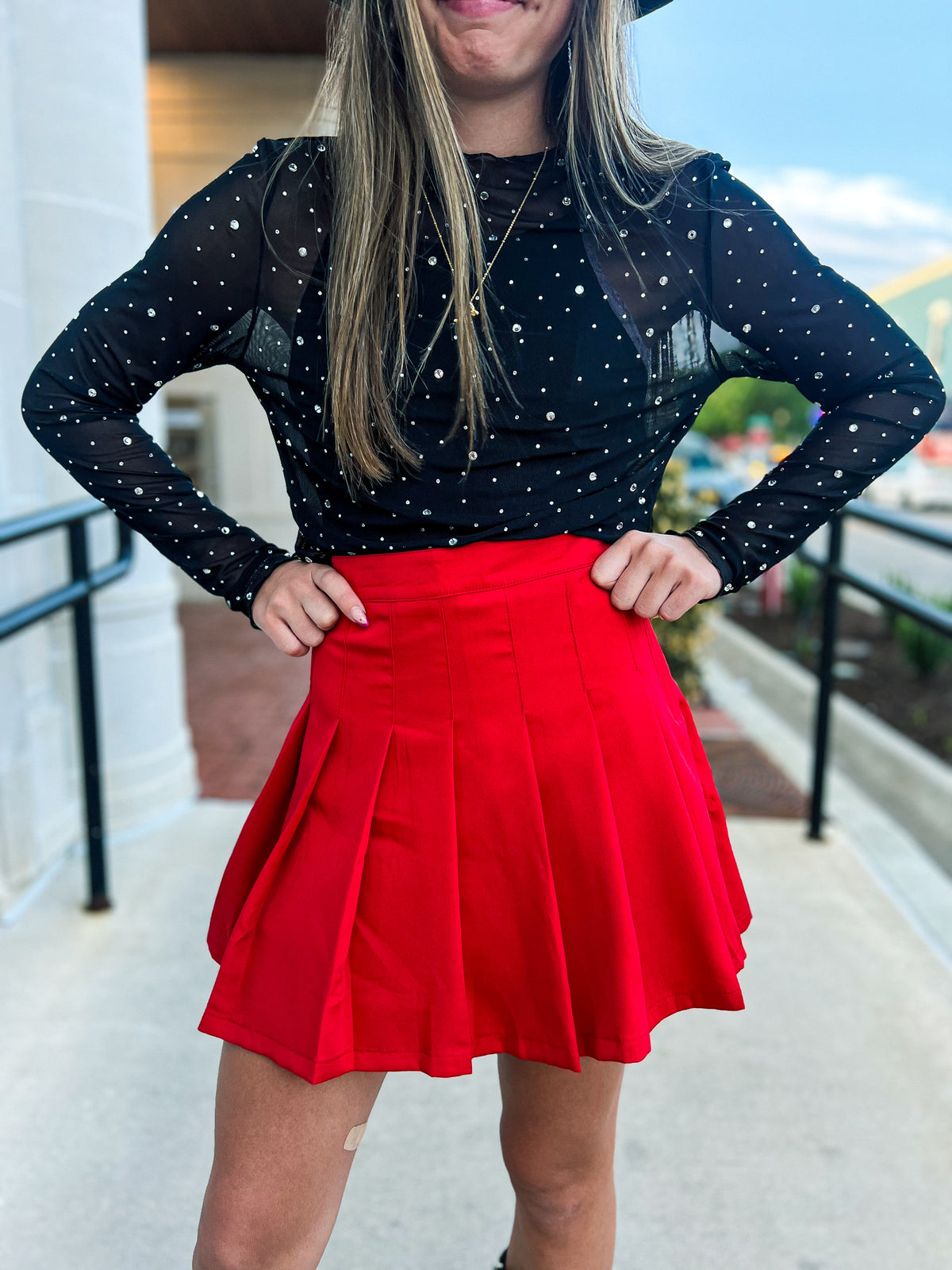 Black Rhinestone Mesh Top