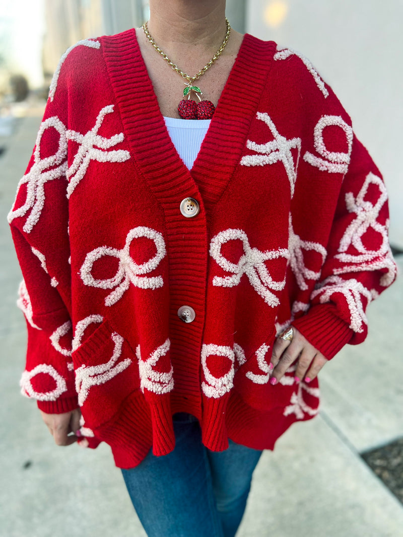 Red Bow Sweater Cardigan