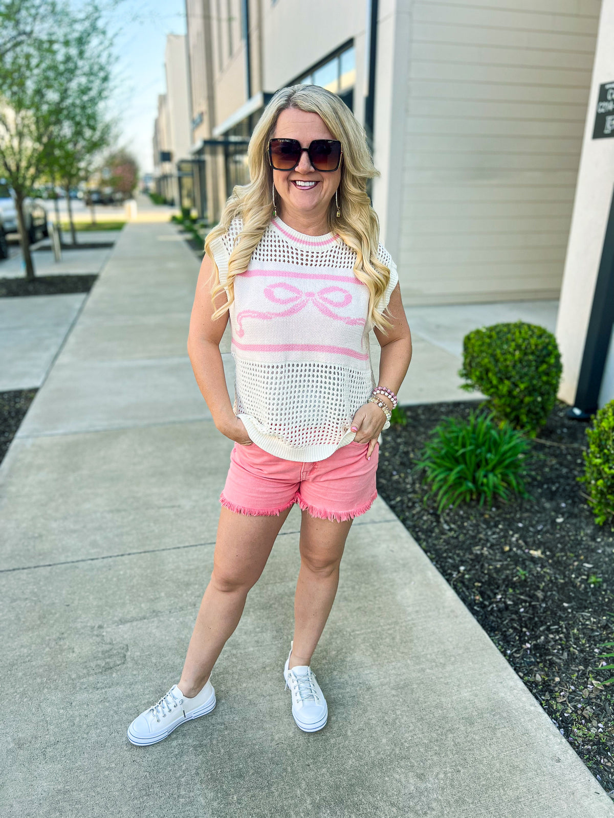 Pink Bow Crochet Sweater