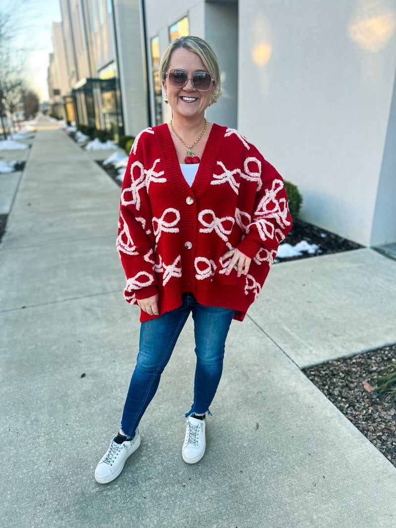 Red Bow Sweater Cardigan