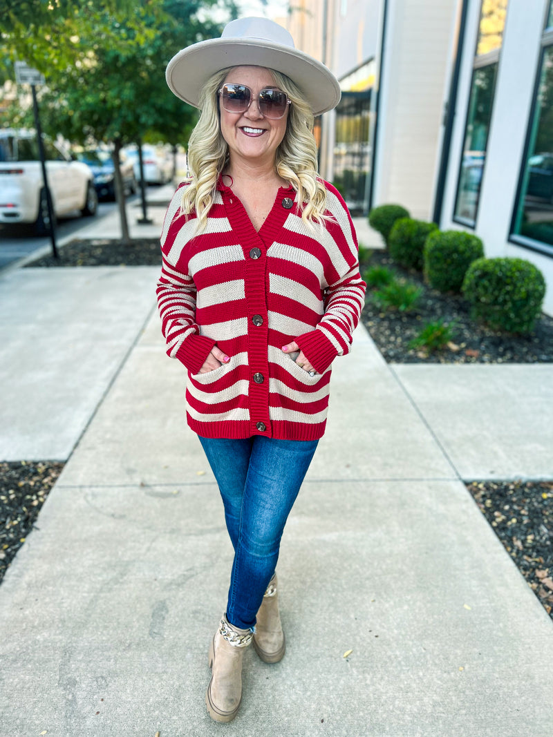 Red Striped Cardigan
