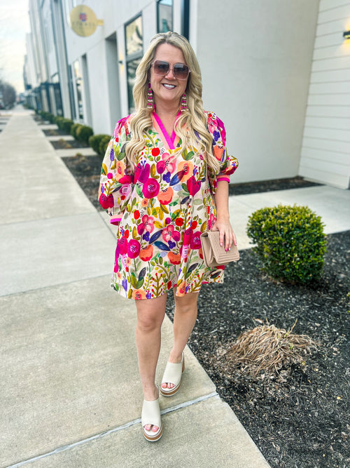 Floral Sleeve Mini Dress-Entro