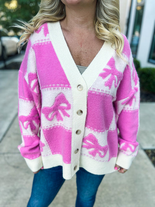Check Bow Cardigan-Peach Love