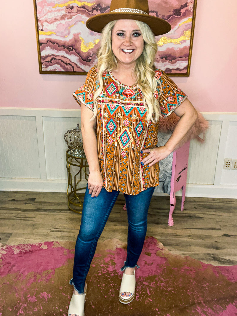 Aztec Embroidered Spring Top
