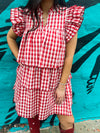 Red Gingham Tiered Ruffle Dress