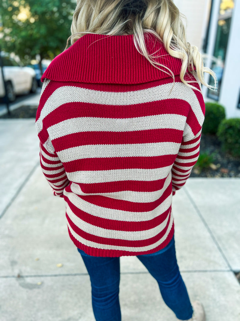 Red Striped Cardigan