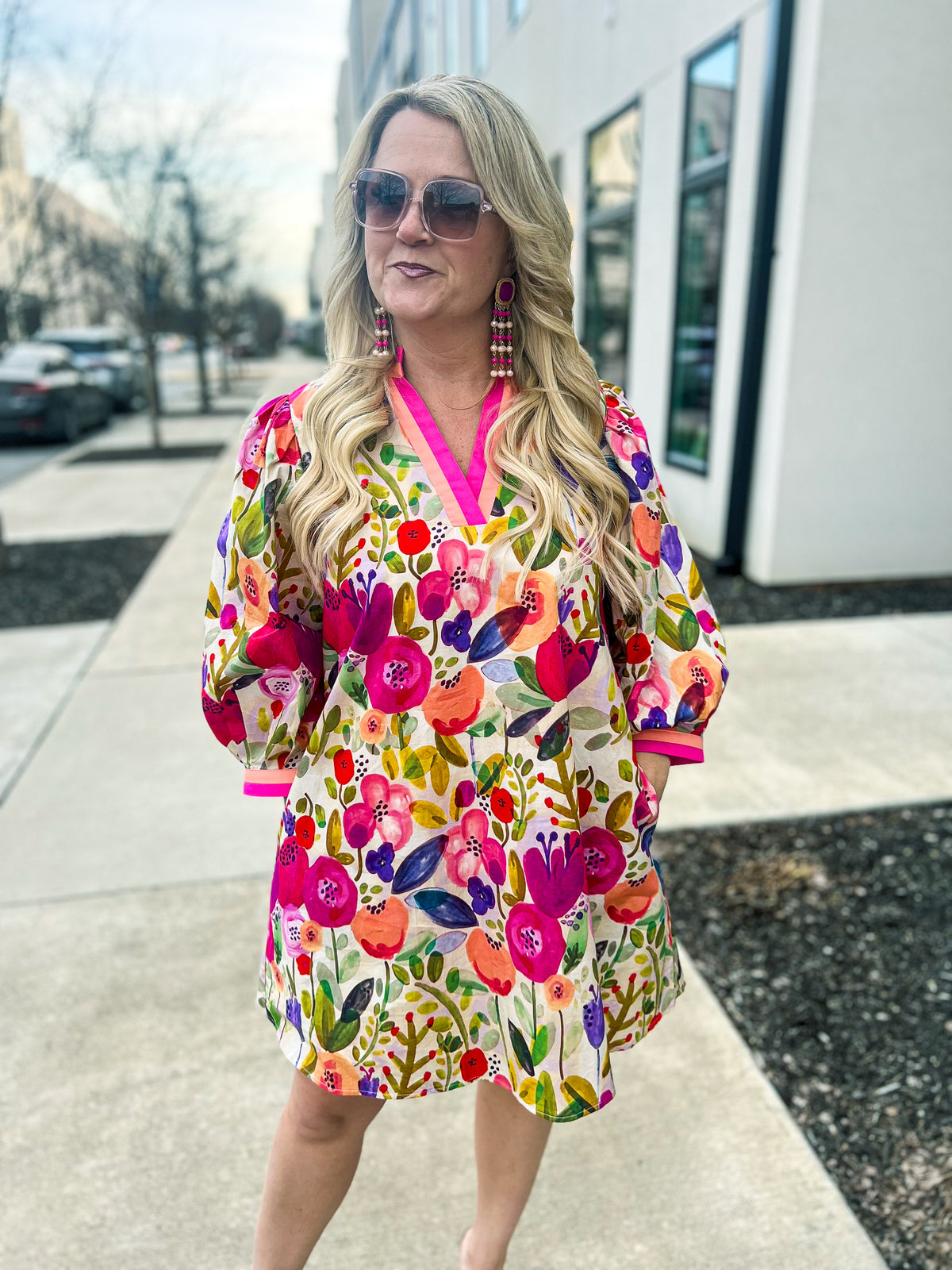 Floral Sleeve Mini Dress-Entro