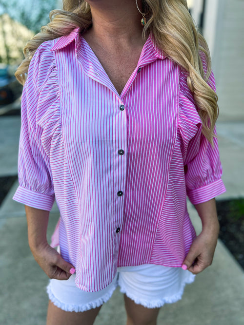 Pink Striped Button Up-Entro