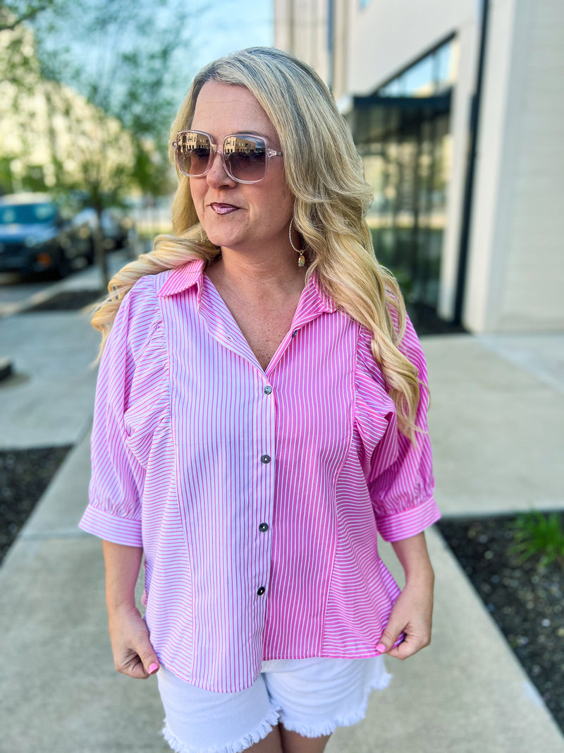Pink Striped Button Up-Entro