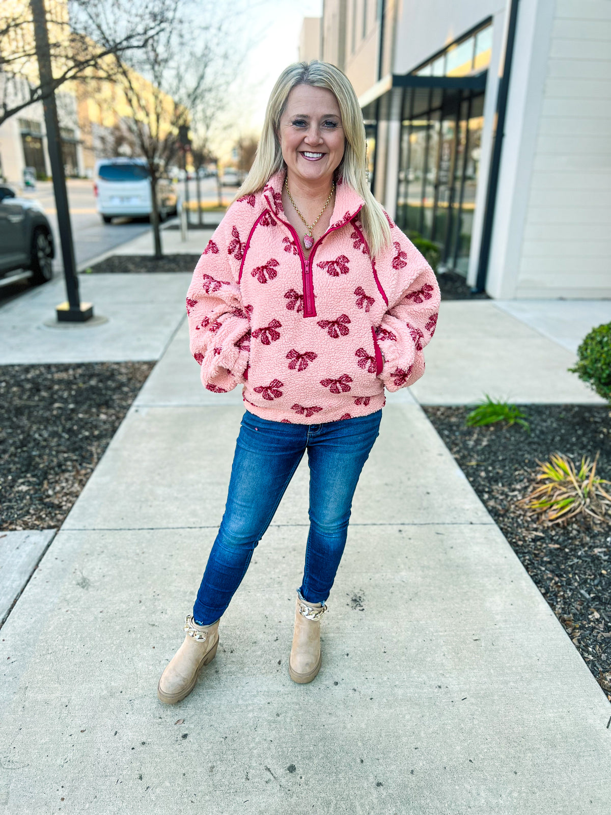 Pink Bow Sherpa Pullover