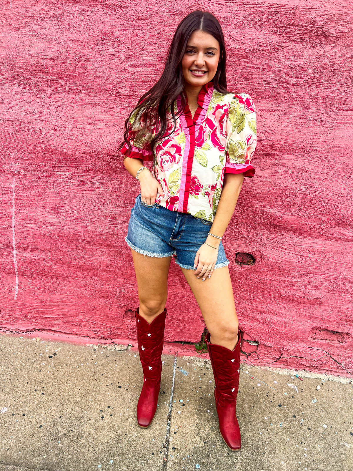 Pink & Red Floral Entro Top