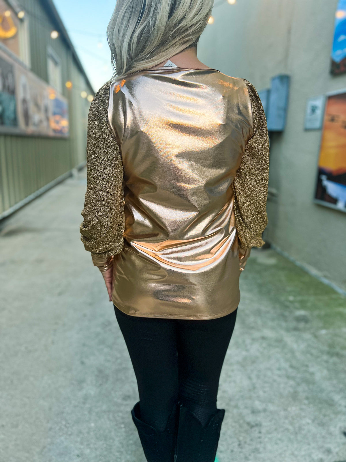 Metallic Gold Crew Neck Top