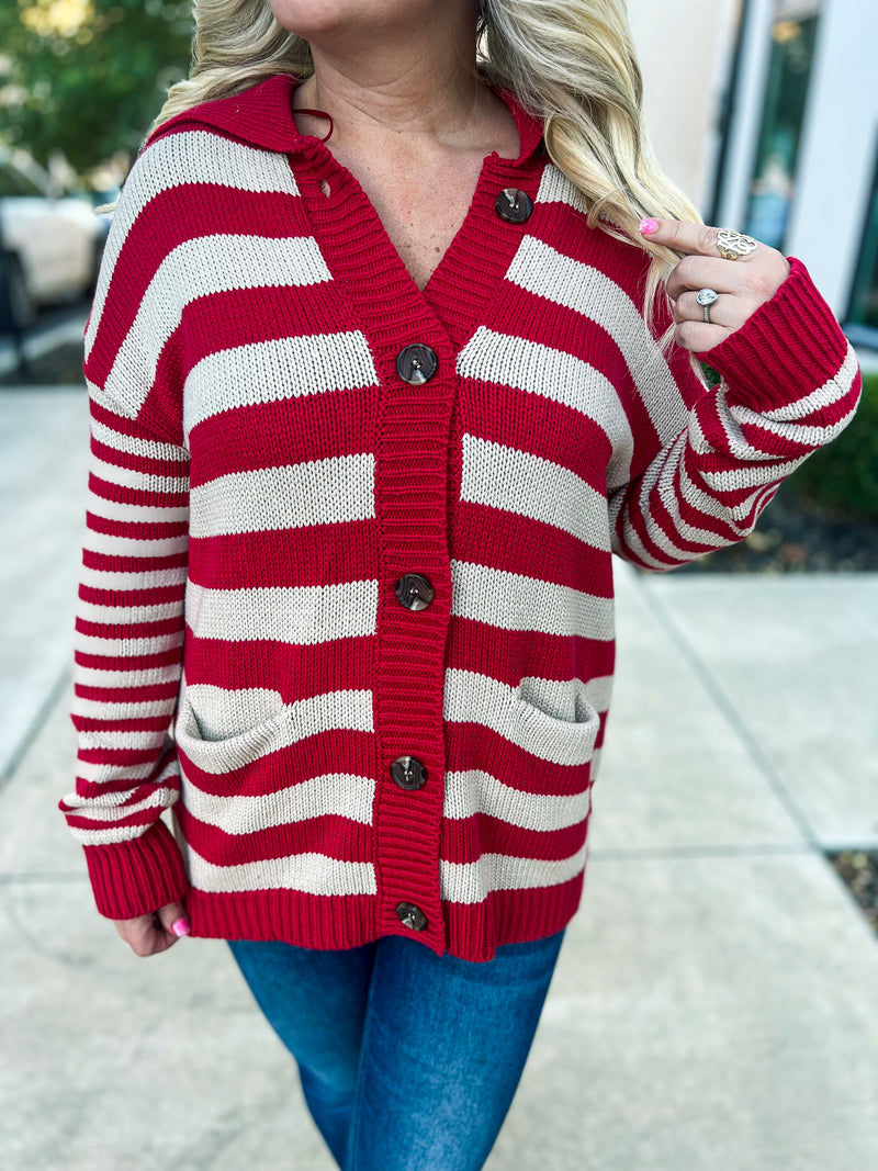 Red Striped Cardigan