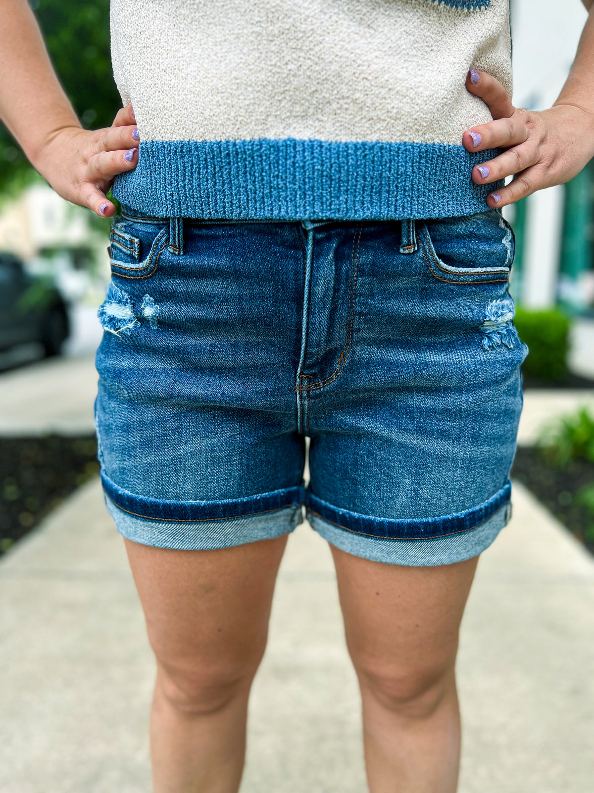 Dark Wash Judy Blue Shorts-Rolled Hem