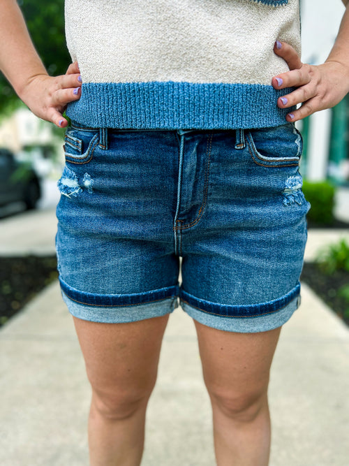 Dark Wash Judy Blue Shorts-Rolled Hem