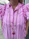 Pink Pinstripe Ruffle Dress