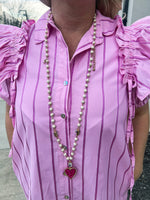 Pink Pinstripe Ruffle Dress