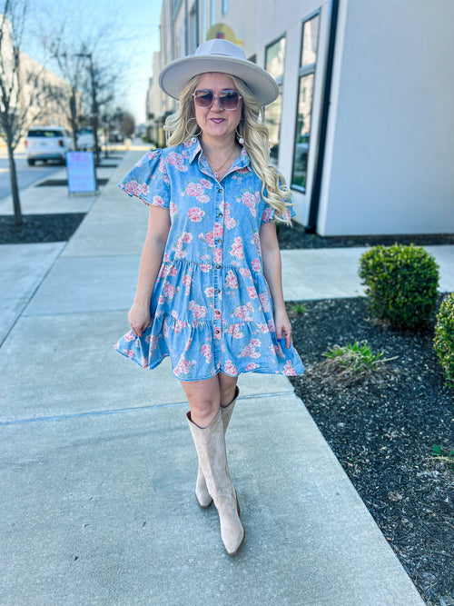 Floral Print Denim Dress