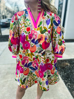 Floral Sleeve Mini Dress-Entro