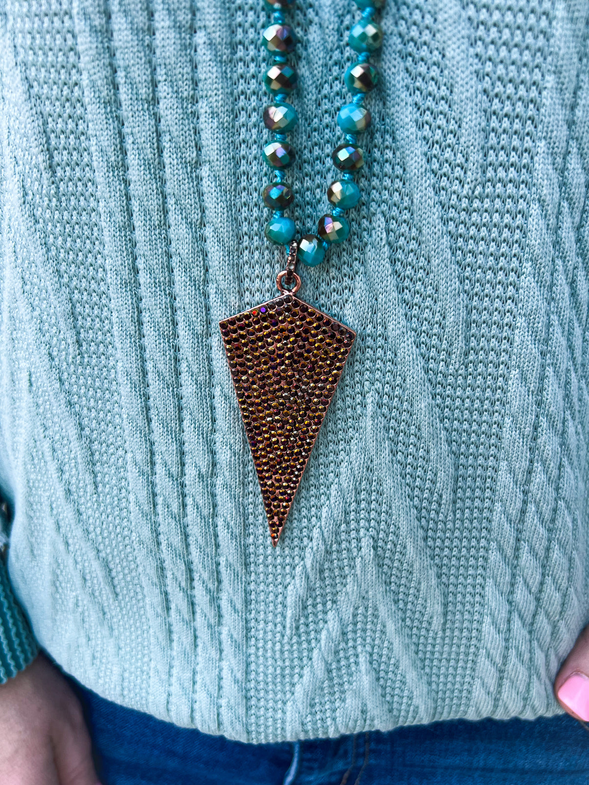 Rhinestone Arrow Necklace-Teal