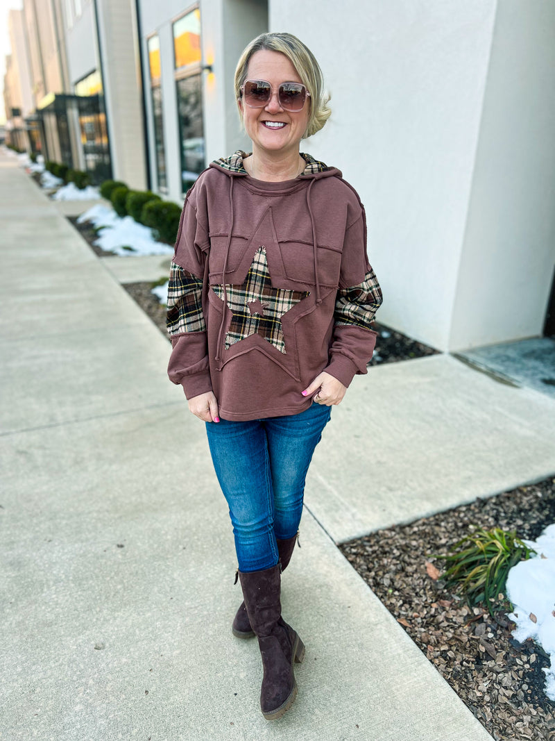 Brown Star Plaid Hoodie