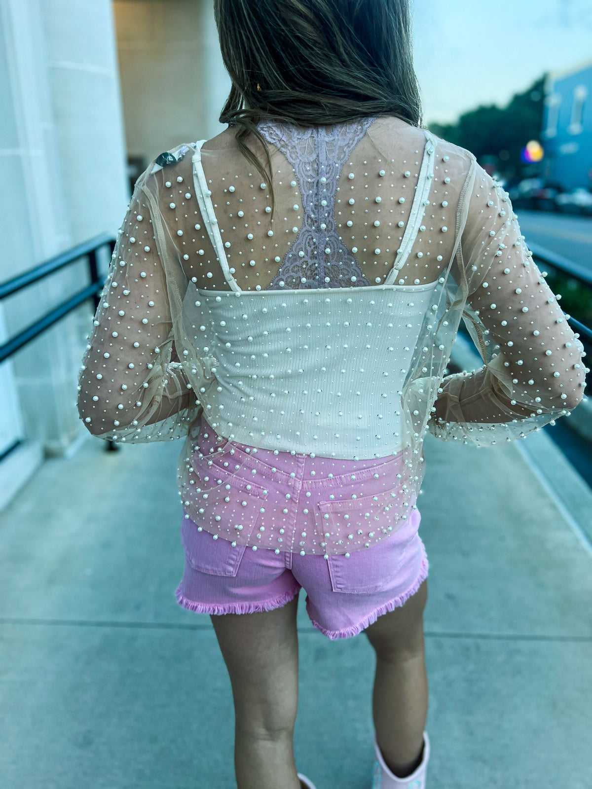 Creme Rhinestone Pearl Top