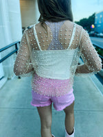 Creme Rhinestone Pearl Top