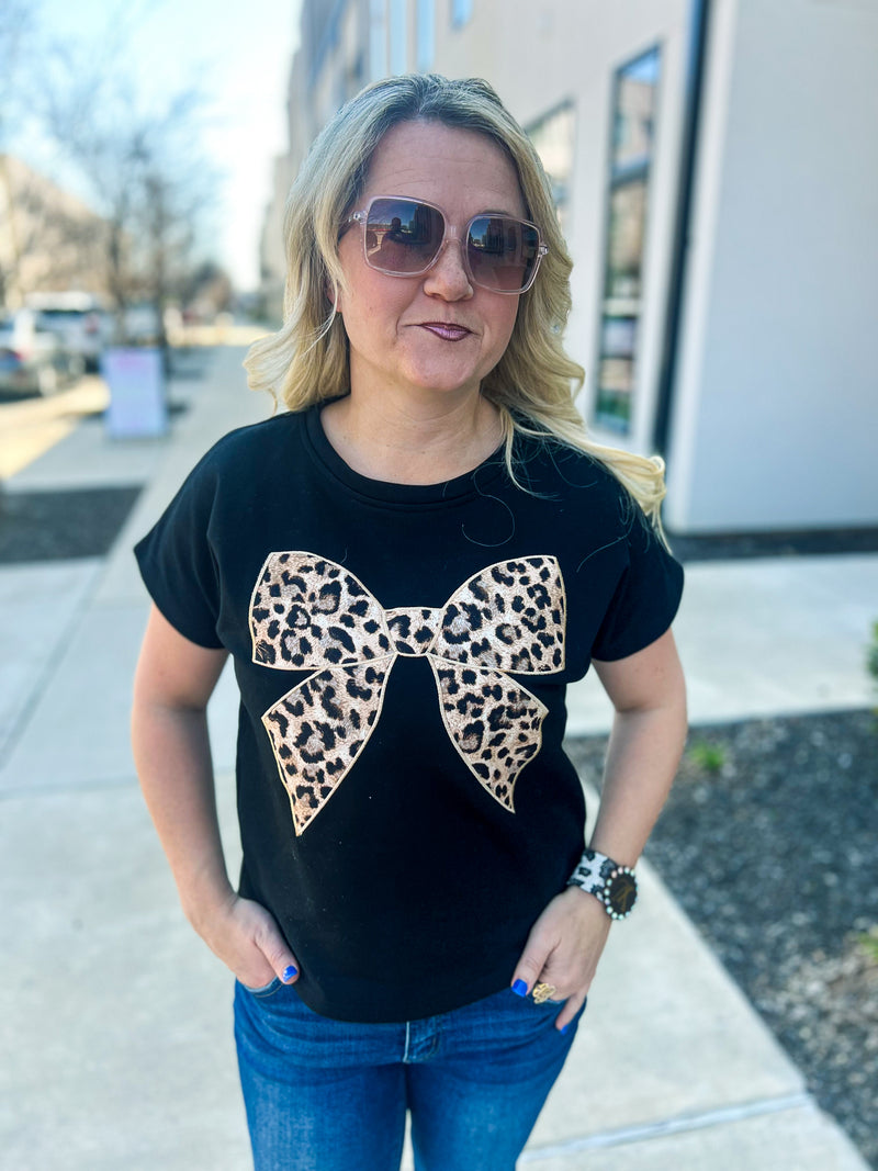 Black Leopard Bow Top
