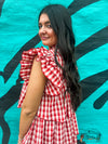Red Gingham Tiered Ruffle Dress