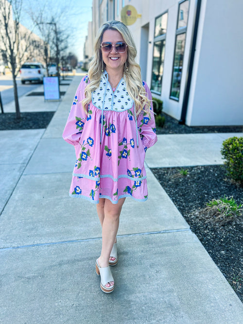 Pink Navy Floral Entro Dress