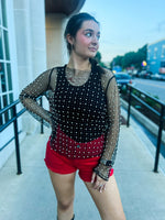 Black Rhinestone Pearl Top