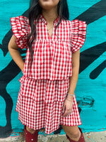 Red Gingham Tiered Ruffle Dress