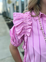 Pink Pinstripe Ruffle Dress