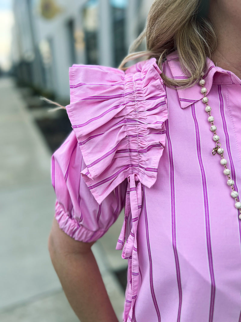 Pink Pinstripe Ruffle Dress