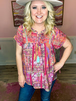 Pink & Coral Embroidered Top