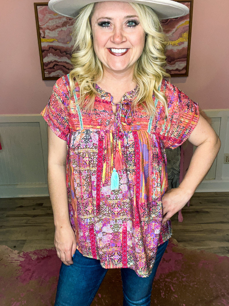 Pink & Coral Embroidered Top