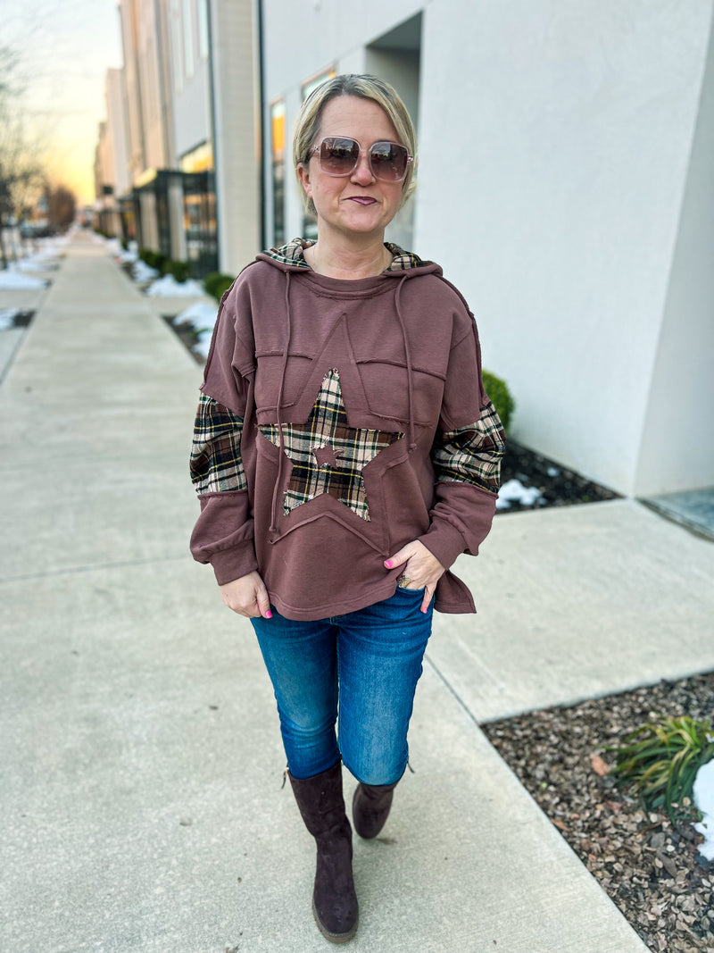Brown Star Plaid Hoodie