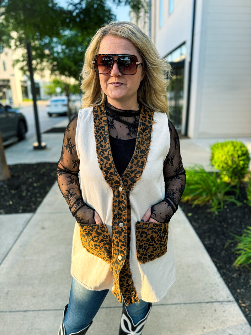 Bibi Oatmeal Leopard Vest