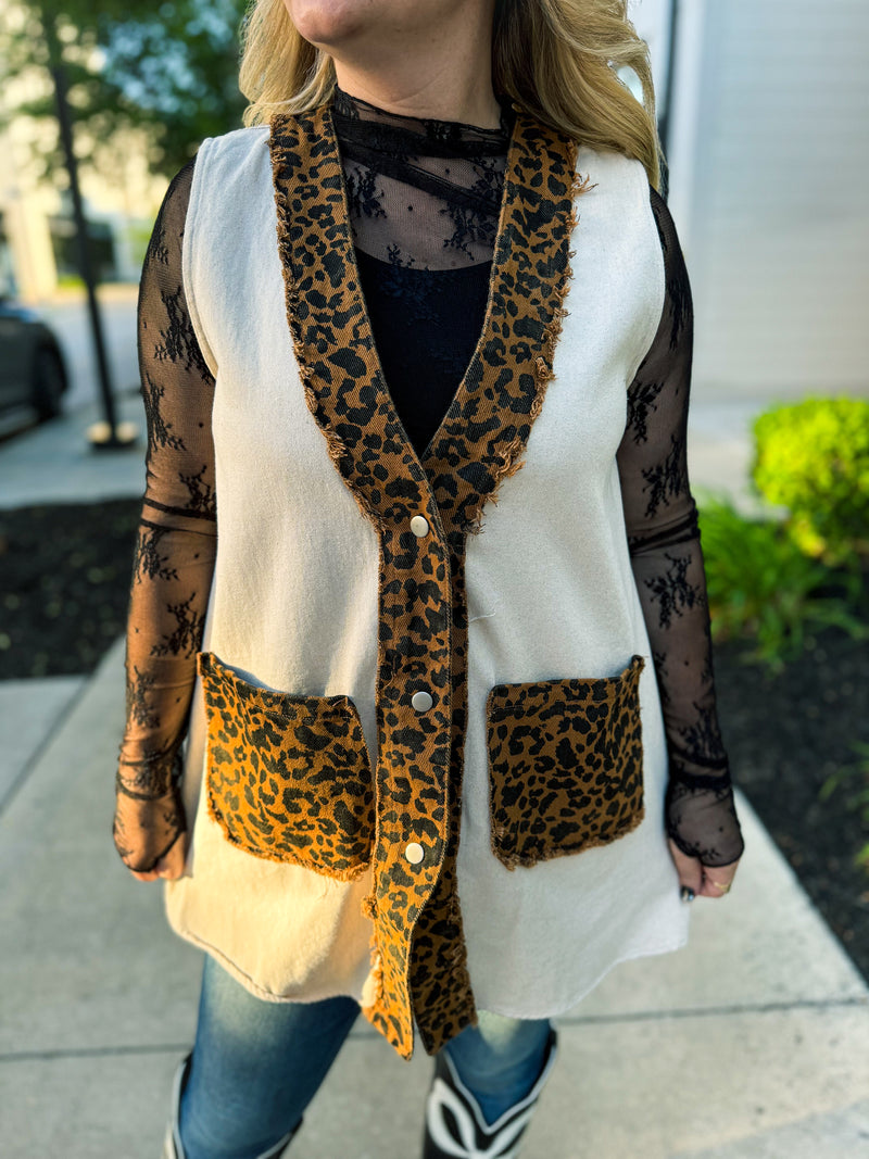 Bibi Oatmeal Leopard Vest