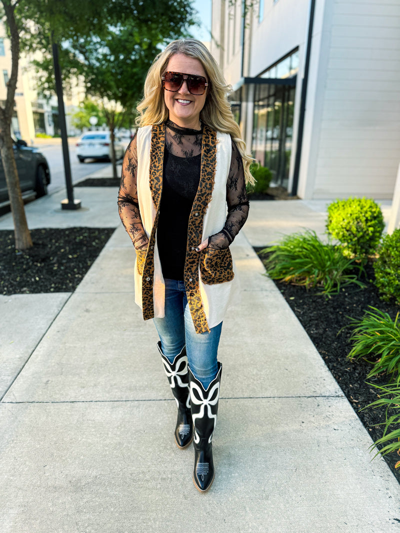 Bibi Oatmeal Leopard Vest