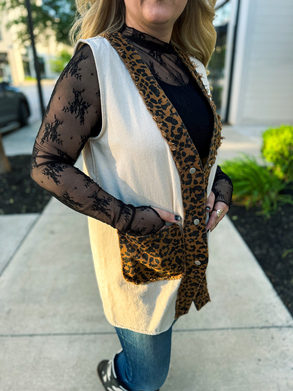 Bibi Oatmeal Leopard Vest