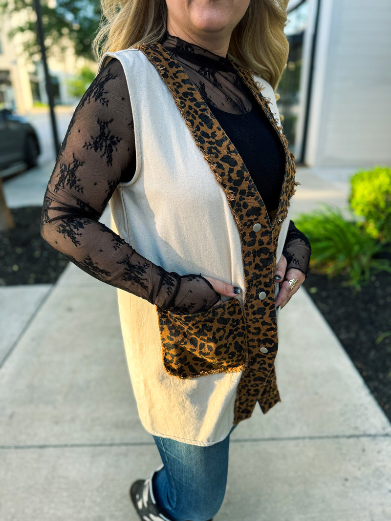 Bibi Oatmeal Leopard Vest