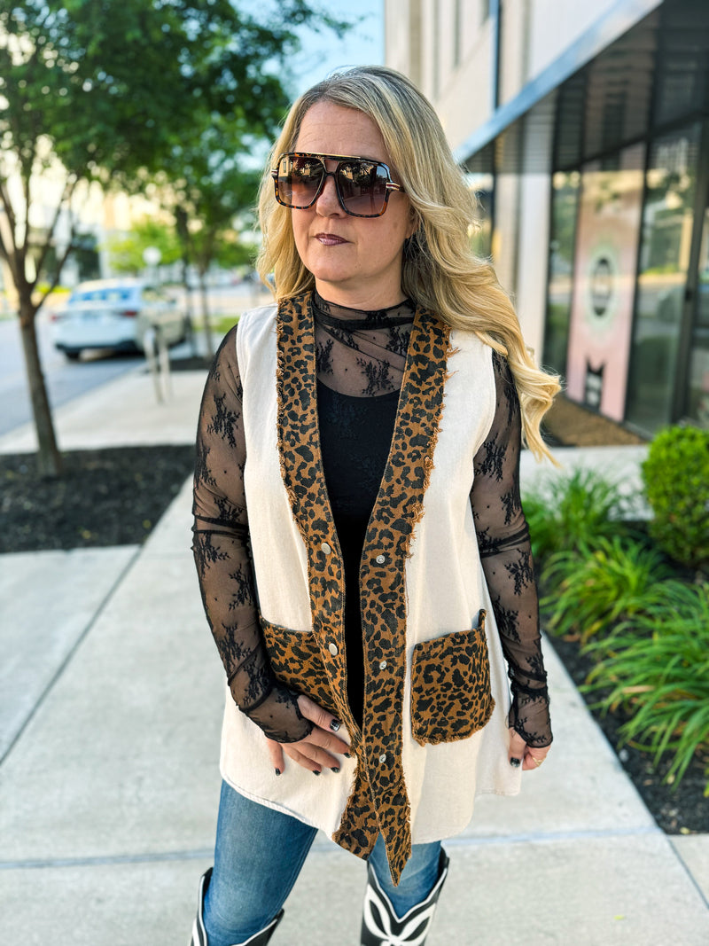 Bibi Oatmeal Leopard Vest