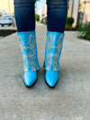 Blue Rhinestone Cuff Boots