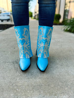 Blue Rhinestone Cuff Boots
