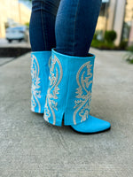 Blue Rhinestone Cuff Boots
