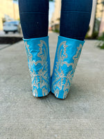 Blue Rhinestone Cuff Boots