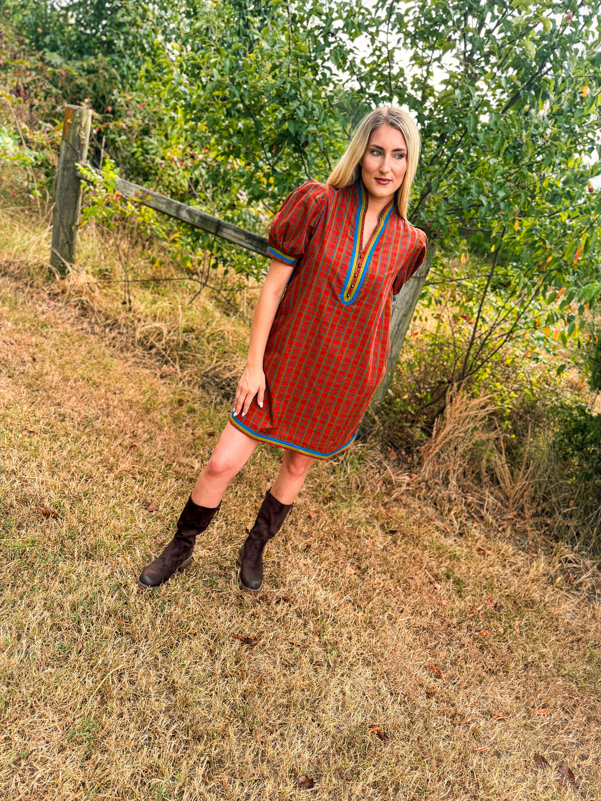 Burnt Orange Plaid Entro Dress