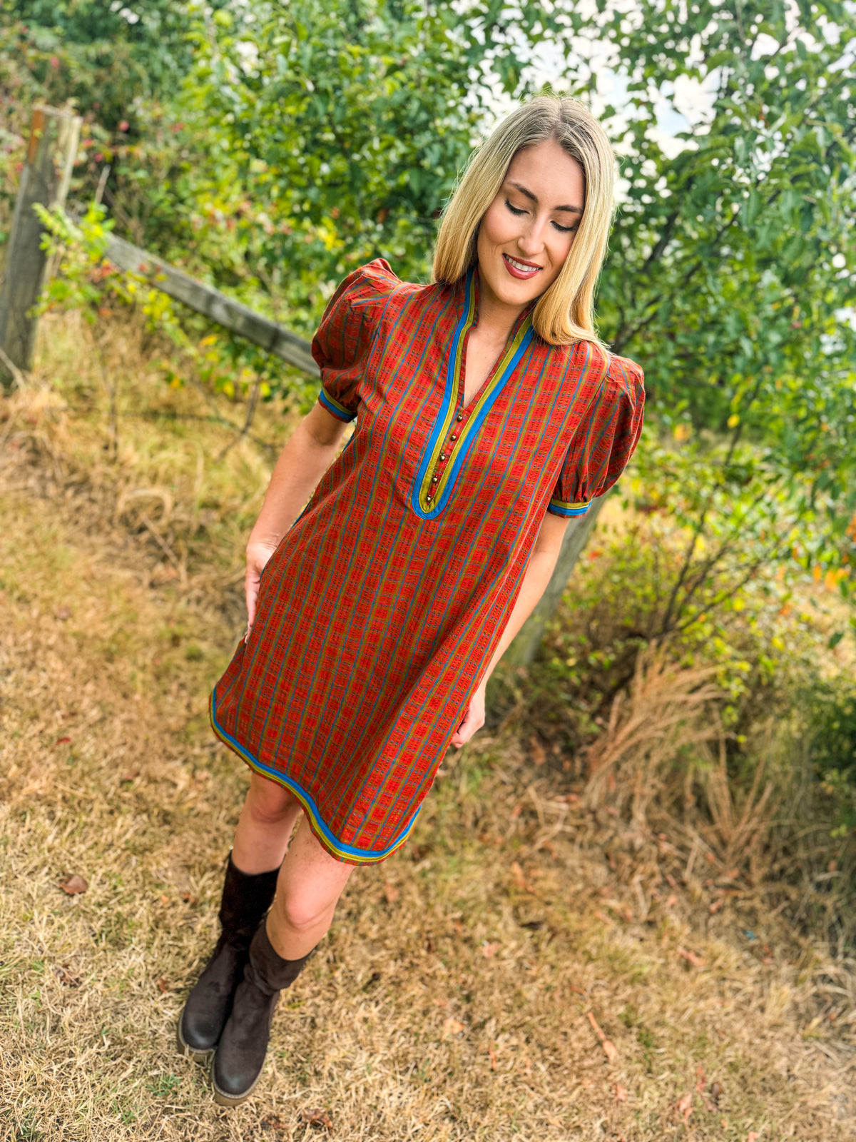 Burnt Orange Plaid Entro Dress