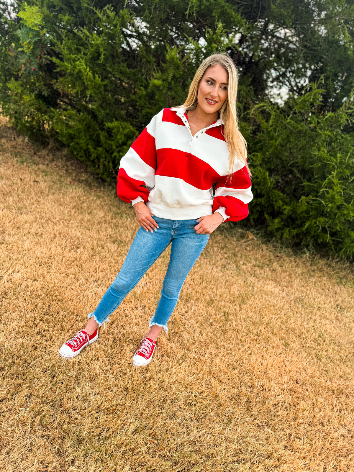 Red & White Striped Pullover